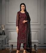 Maroon embroidered net salwar