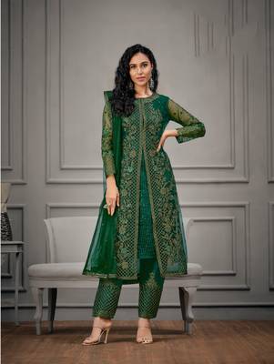 Green embroidered net salwar 1