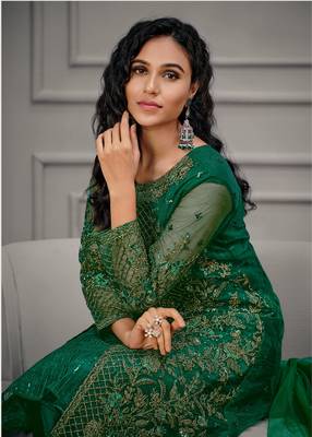 Green embroidered net salwar 2