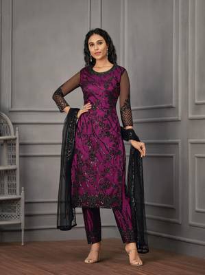 Purple embroidered net salwar 1