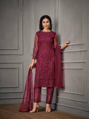 Rani-pink embroidered net salwar 1