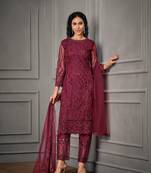 Rani-pink embroidered net salwar