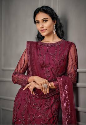 Rani-pink embroidered net salwar 2