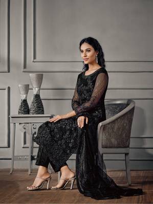 Black embroidered net salwar 2