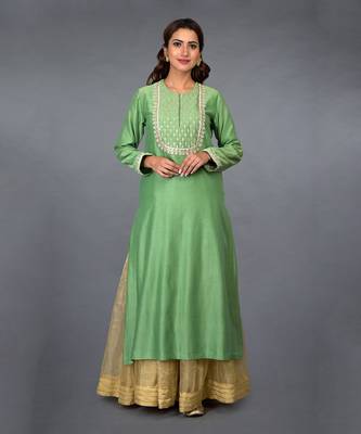 Green Gota Zardozi And Pearl Beads Farshi Palazzo Suit 1