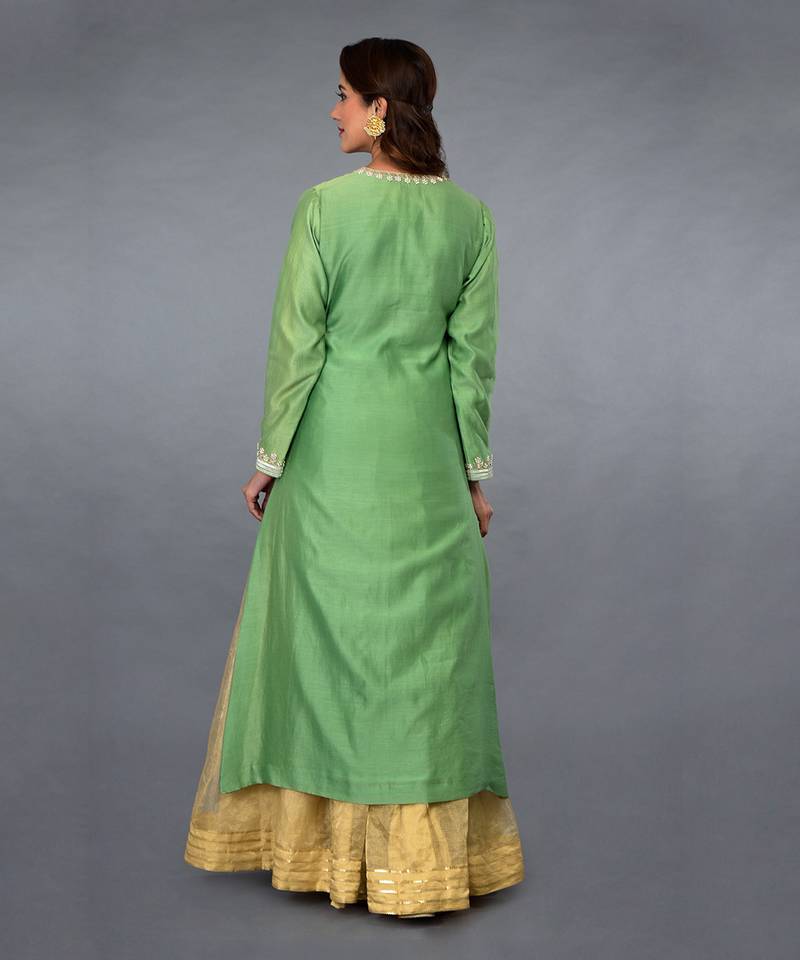 Green Gota Zardozi And Pearl Beads Farshi Palazzo Suit