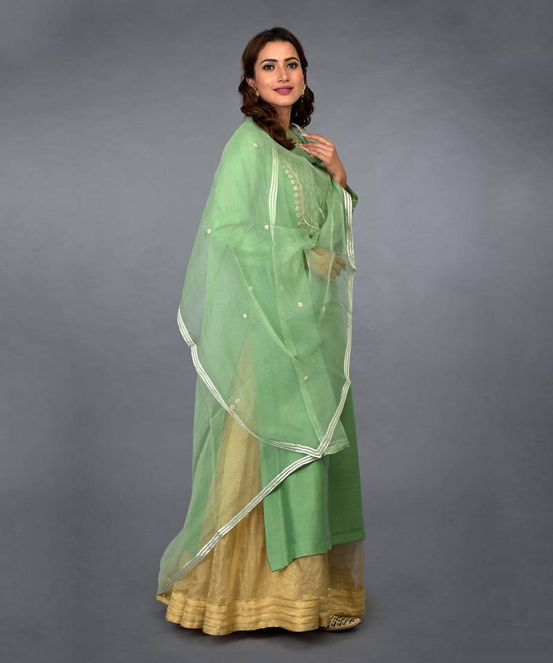 Green Gota Zardozi And Pearl Beads Farshi Palazzo Suit