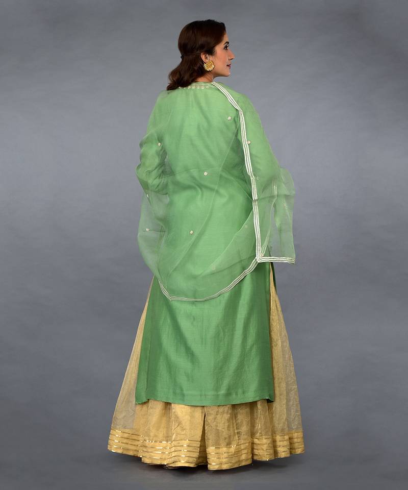 Green Gota Zardozi And Pearl Beads Farshi Palazzo Suit