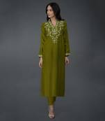 Olive Kashmiri Tilla Embroidered Kurta Set