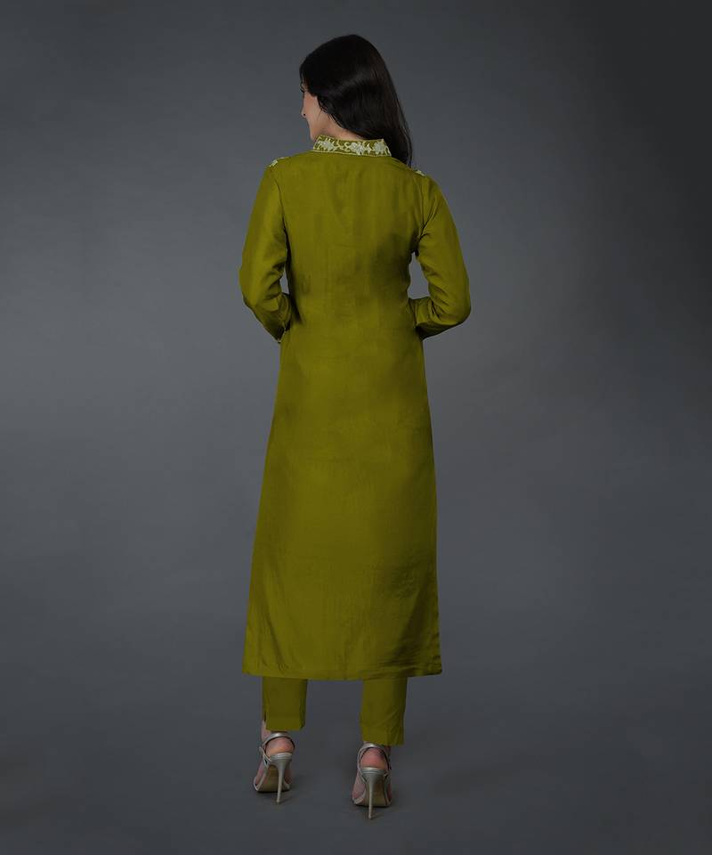 Olive Kashmiri Tilla Embroidered Kurta Set
