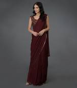 Burgundy Bugle Beads Hand Embroidered Saree & Blouse
