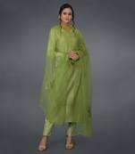 Pista Green Pintuck Silk Kurta Set With Dupatta