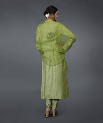Pista Green Pintuck Silk Kurta Set With Dupatta 6