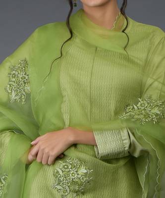 Pista Green Pintuck Silk Kurta Set With Dupatta 8