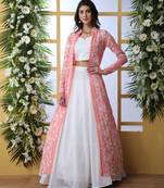 SHUBHKALA WHITE THREAD embroidered GEORGETTE SEMI STITCHED LEHENGA WITH KOTI