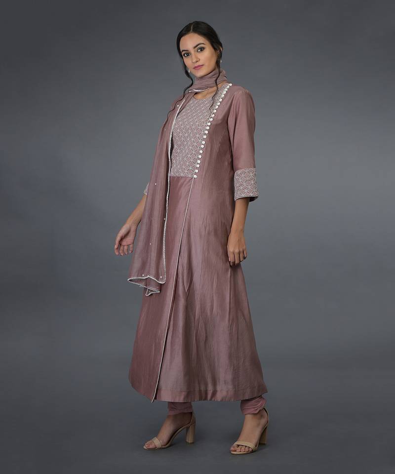 Muddy Violet Chikankari Hand Embroidered Kalidaar Kurta Set