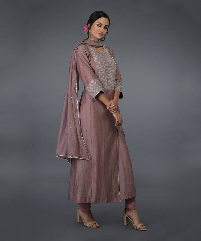 Muddy Violet Chikankari Hand Embroidered Kalidaar Kurta Set