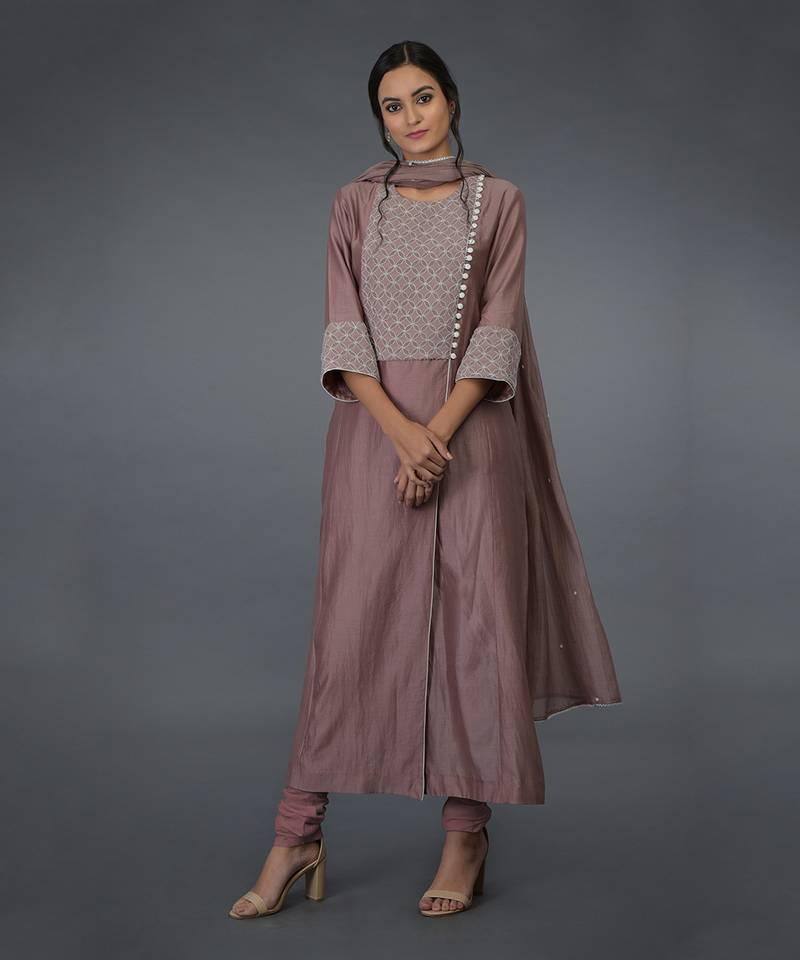 Muddy Violet Chikankari Hand Embroidered Kalidaar Kurta Set