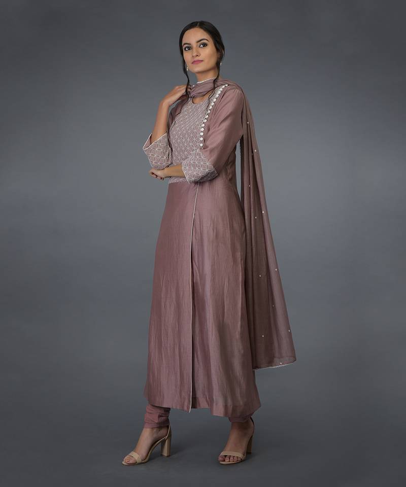 Muddy Violet Chikankari Hand Embroidered Kalidaar Kurta Set