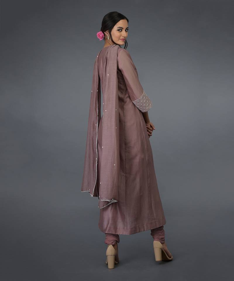 Muddy Violet Chikankari Hand Embroidered Kalidaar Kurta Set