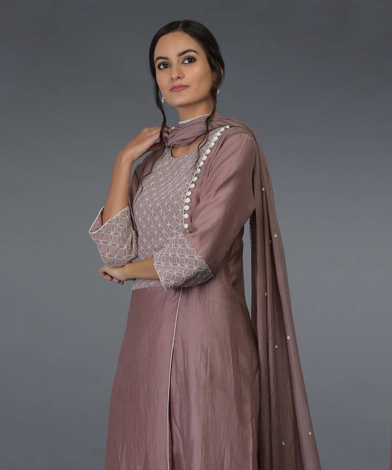 Muddy Violet Chikankari Hand Embroidered Kalidaar Kurta Set