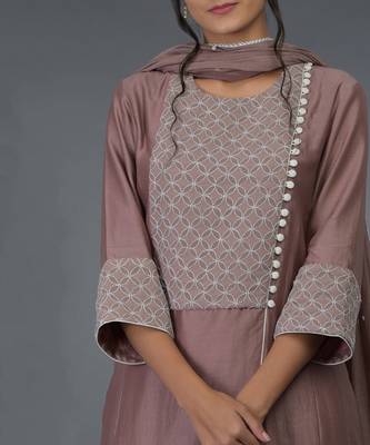 Muddy Violet Chikankari Hand Embroidered Kalidaar Kurta Set 8
