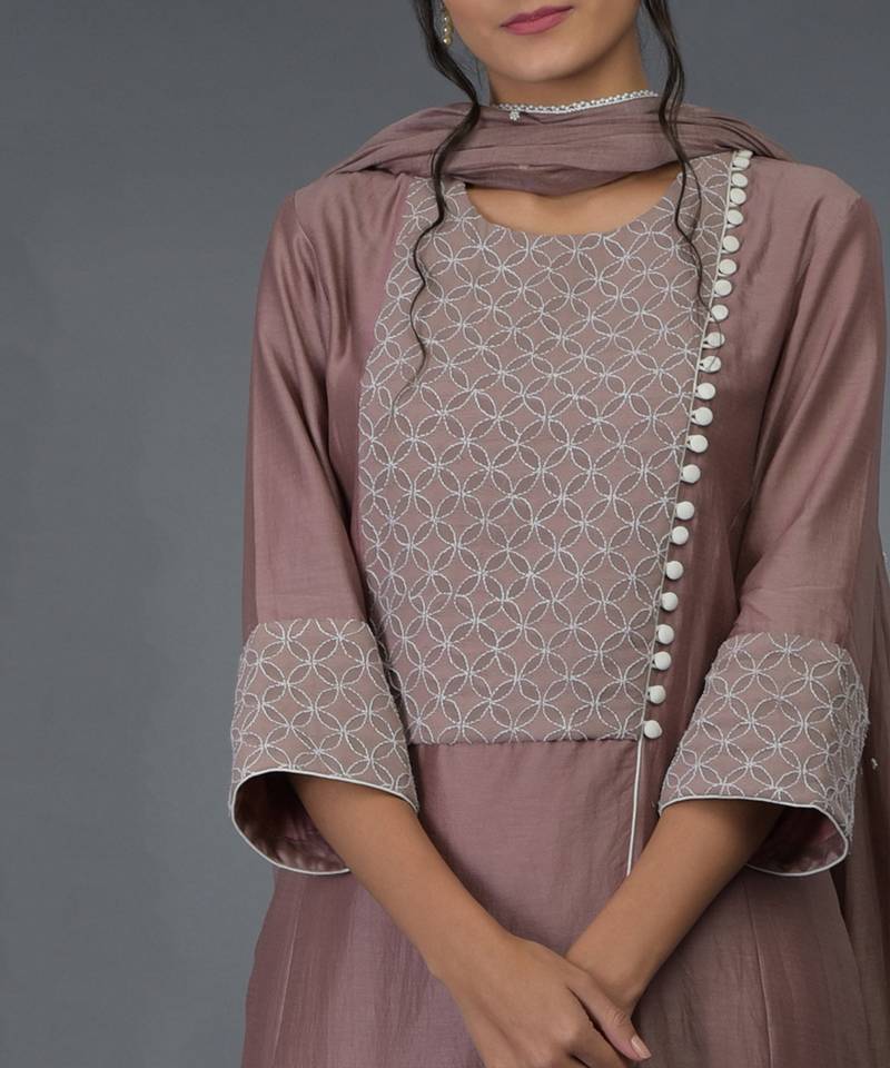 Muddy Violet Chikankari Hand Embroidered Kalidaar Kurta Set