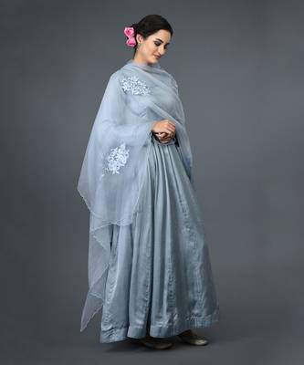Powder Blue Floral Embroidered Anarkali Suit With Dupatta 4