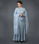 Powder Blue Floral Embroidered Anarkali Suit With Dupatta