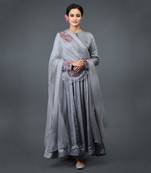 Grey Paisley Embroidered Anarkali Suit With Dupatta