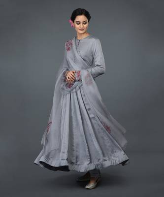Grey Paisley Embroidered Anarkali Suit With Dupatta 2