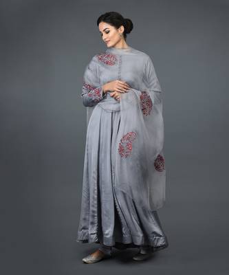 Grey Paisley Embroidered Anarkali Suit With Dupatta 4