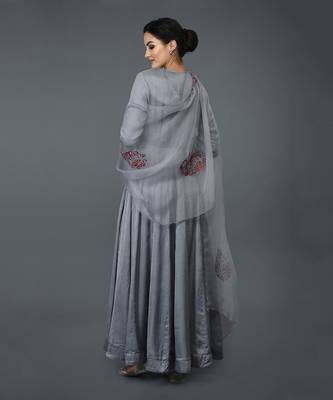 Grey Paisley Embroidered Anarkali Suit With Dupatta 6