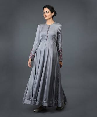 Grey Paisley Embroidered Anarkali Suit With Dupatta 7