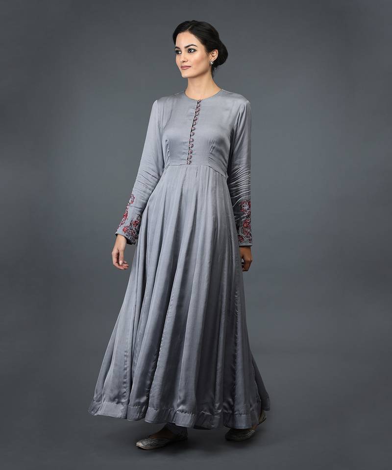Grey Paisley Embroidered Anarkali Suit With Dupatta