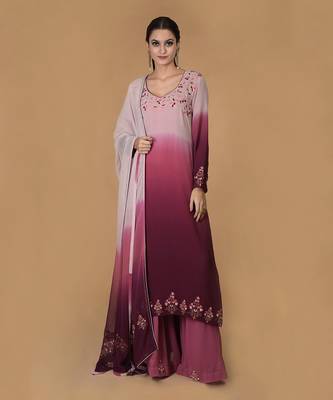 Wine-Pink Ombre Resham & Tilla Embroidered Kurta Set 3