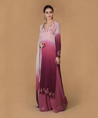 Wine-Pink Ombre Resham & Tilla Embroidered Kurta Set 5