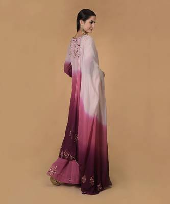 Wine-Pink Ombre Resham & Tilla Embroidered Kurta Set 6