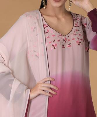 Wine-Pink Ombre Resham & Tilla Embroidered Kurta Set 7