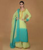 Mint Green-Turquoise Ombre Tilla Embroidered Kurta Set