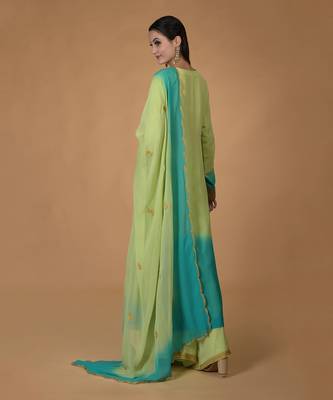 Mint Green-Turquoise Ombre Tilla Embroidered Kurta Set 3