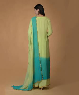 Mint Green-Turquoise Ombre Tilla Embroidered Kurta Set 8
