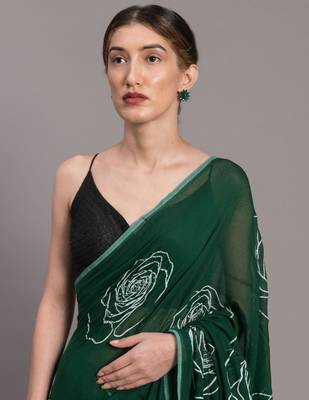 Suta Green  White Floral Pure Cotton Printed Saree 2