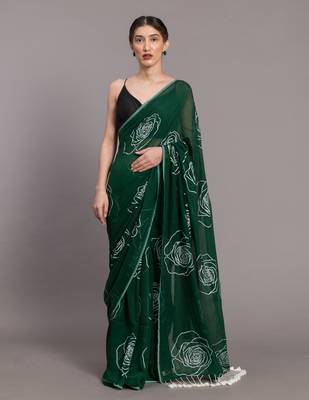 Suta Green  White Floral Pure Cotton Printed Saree 3