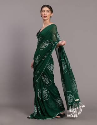 Suta Green  White Floral Pure Cotton Printed Saree 4