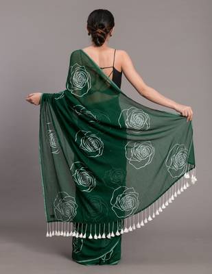 Suta Green  White Floral Pure Cotton Printed Saree 5