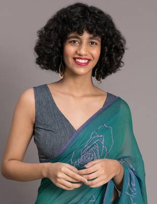 Suta Teal  Pink Floral Printed Pure Cotton Saree 1