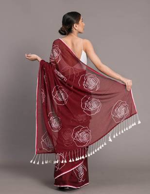 Suta Maroon White Floral Printed Pure Cotton Saree Without Blouse 4