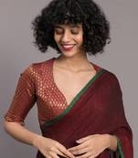 Suta Maroon Green Solid Cotton stripes Saree