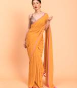 Suta Mustard Pink Solid Cotton stripes Saree